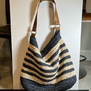 Straw Studios Woven Shoulder Bag
w/Navy Stripes